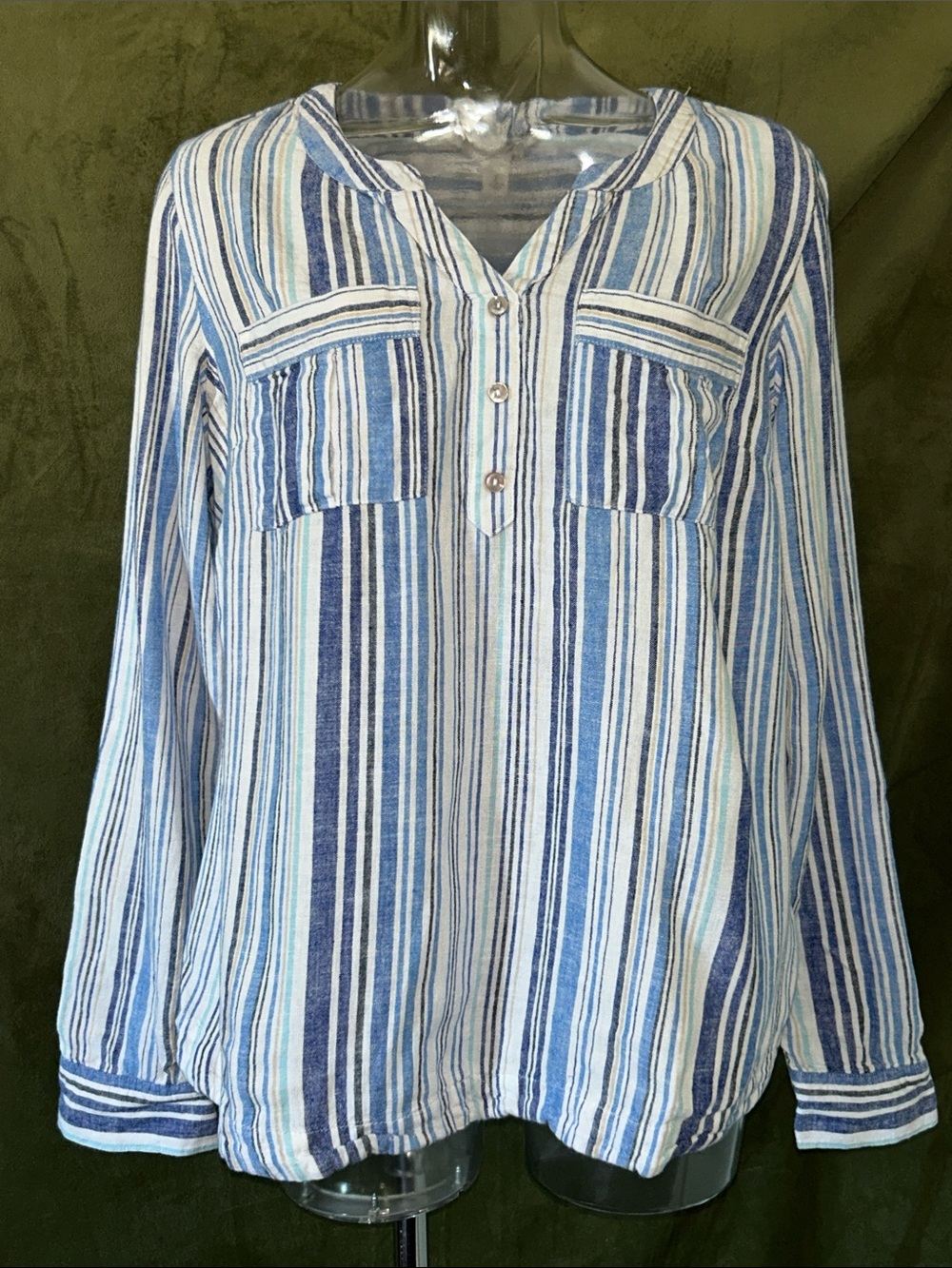 Croft & Barrow Blue and White Striped Women's Pullover Blouse